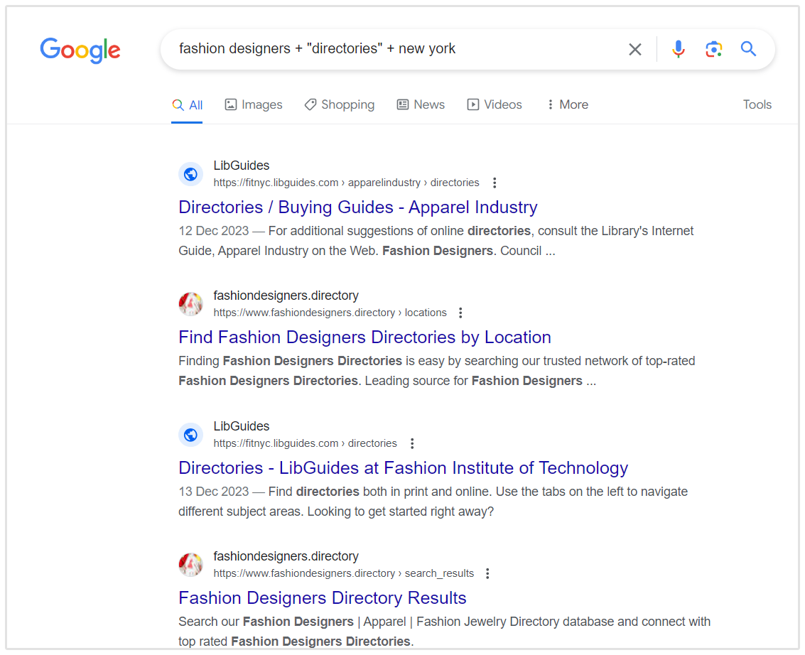 Fashion Directory SERP